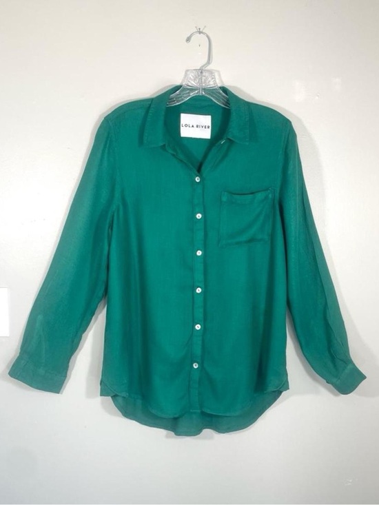 Lola River Tops - Lola River Emerald Green 100% Viscose Button-Up Blouse | Lightweight Long Sleeve